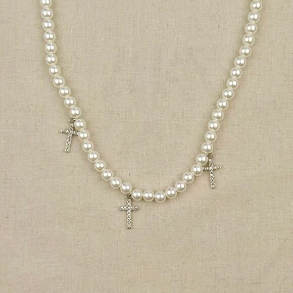 y2k 2000s style heavy metal punk grunge pearl emo cross pendant necklace - Picture 14 of 15